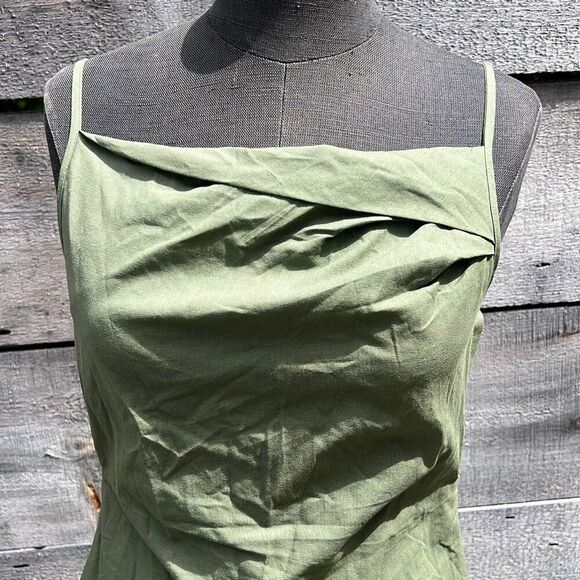Women’s Army Green Ruched Backless Sleeveless Square Neck Midi Dress - Picture 3 of 11